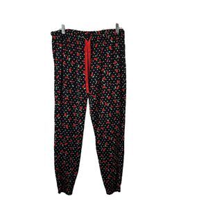 Joyspun Cherries Red Black Pull On Drawstring Pajama Pants PJ Bottoms Pockets L
